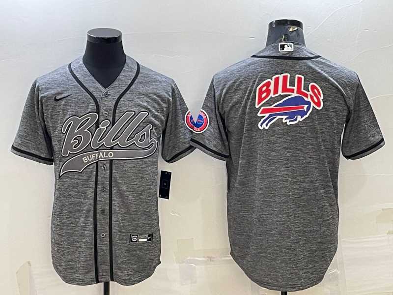 Men%27s Buffalo Bills Grey Team Big Logo With Patch Cool Base Stitched Baseball Jersey->baltimore ravens->NFL Jersey